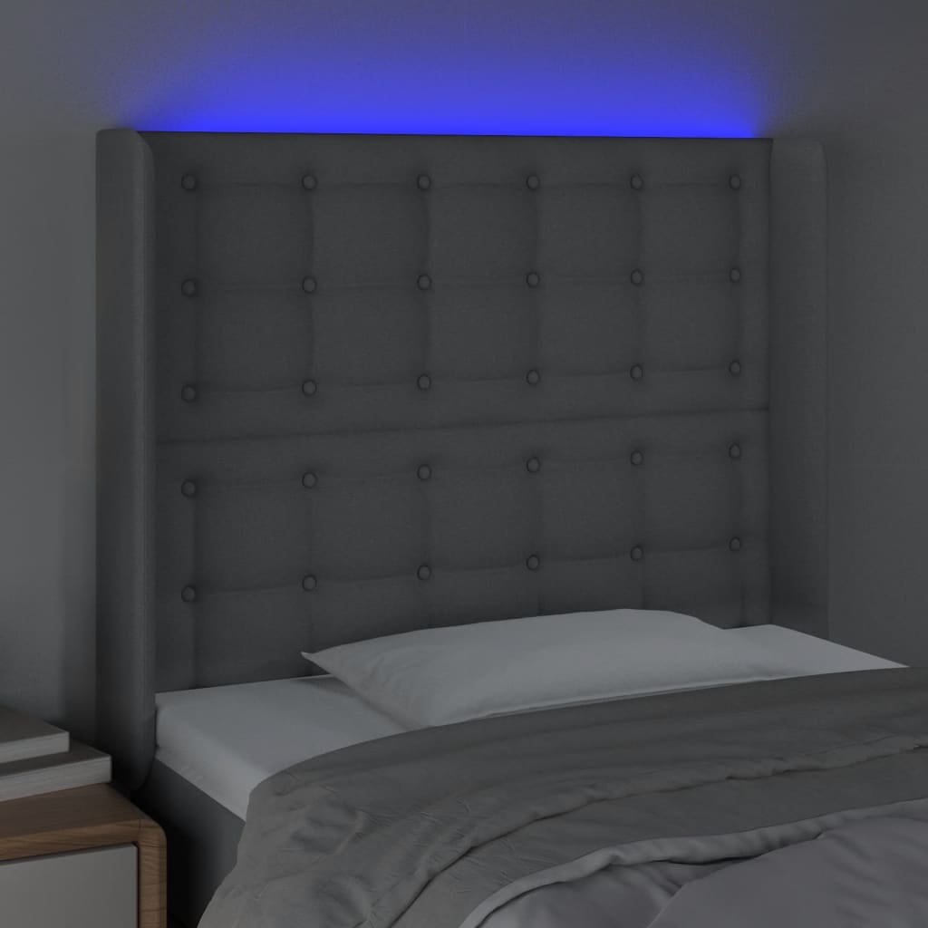Hoofdbord LED 83x16x118/128 cm stof lichtgrijs