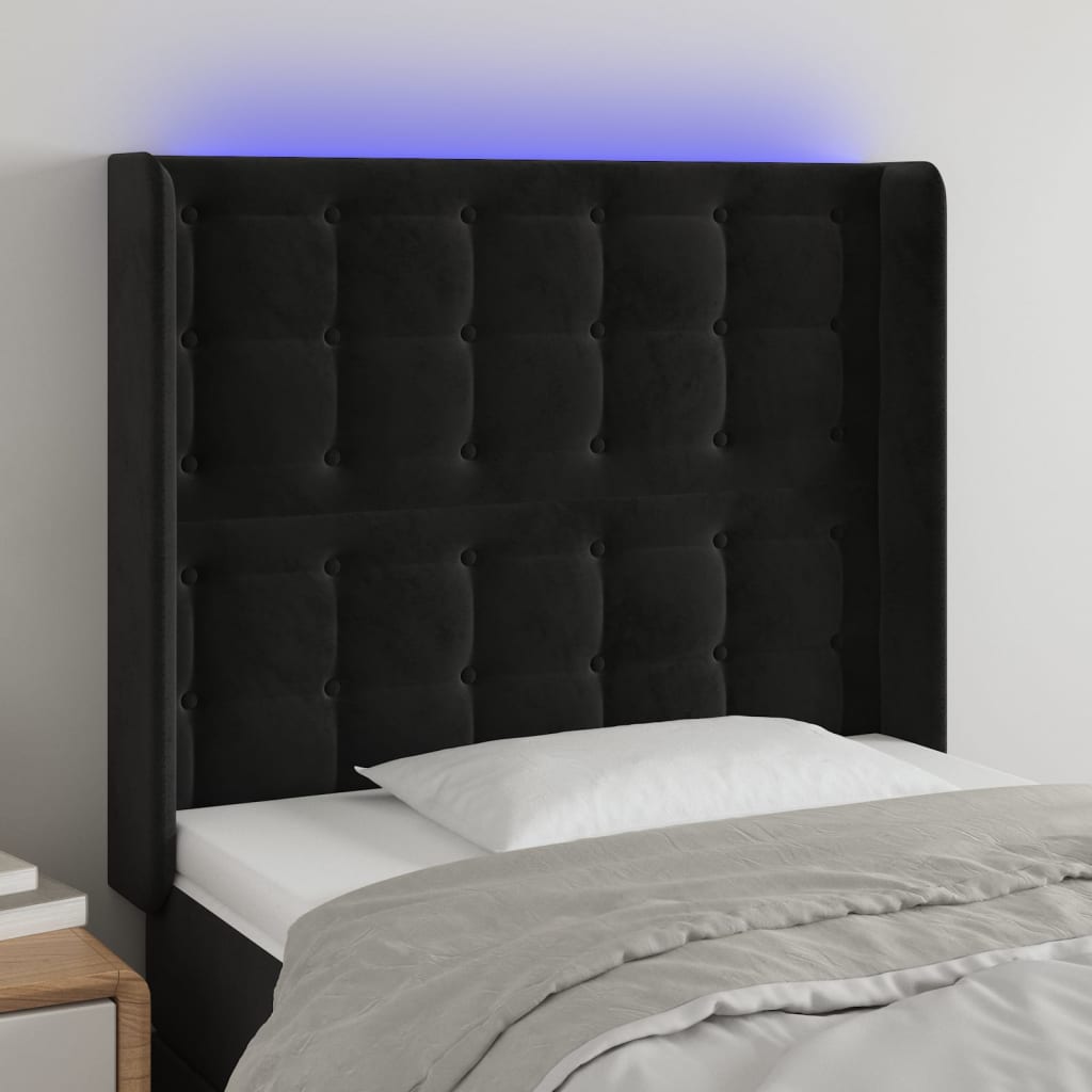 Hoofdbord LED 93x16x118/128 cm fluweel zwart