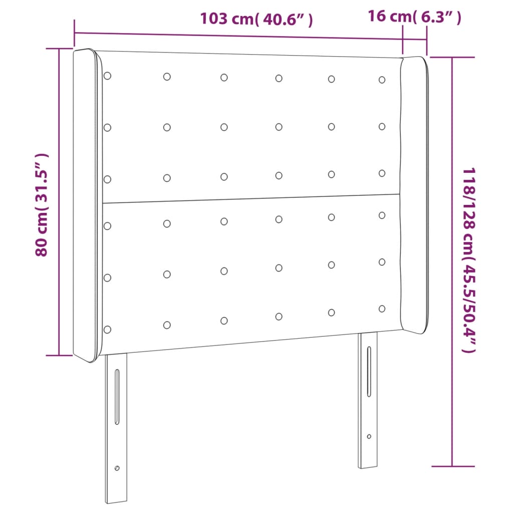 Hoofdbord LED 103x16x118/128 cm fluweel donkergrijs