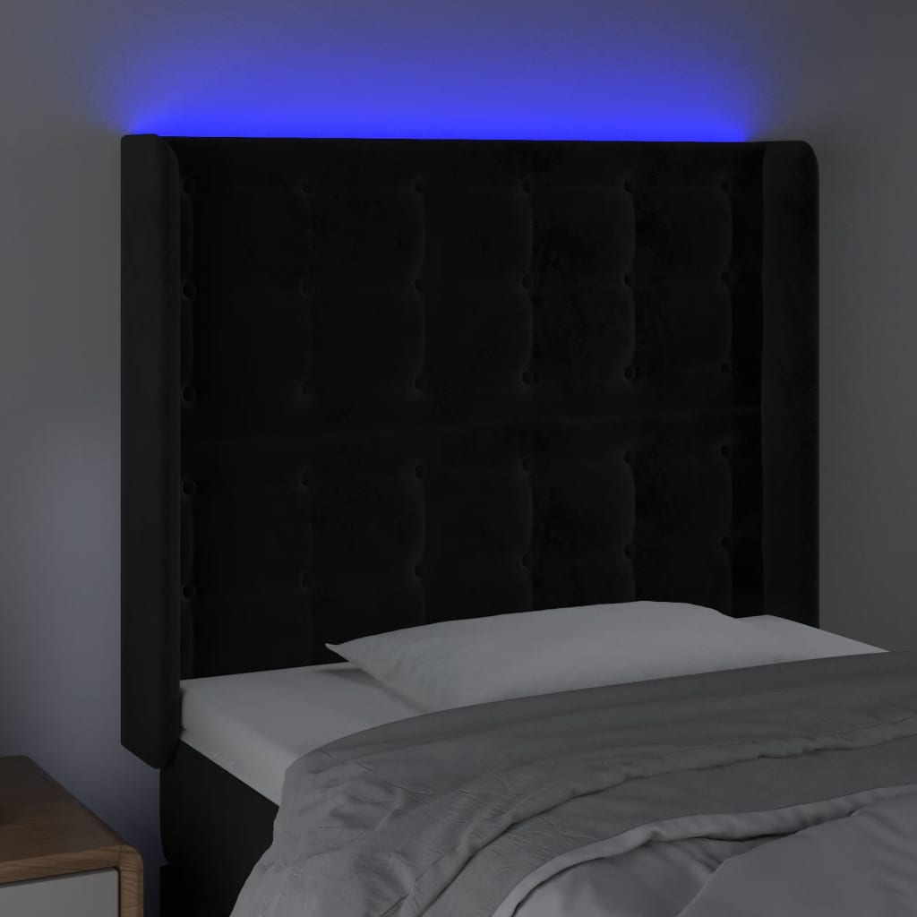 Hoofdbord LED 103x16x118/128 cm fluweel zwart