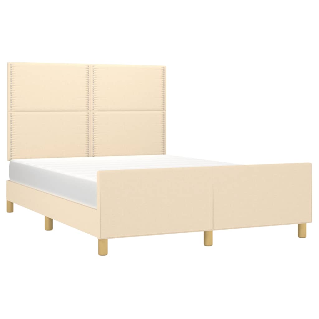 Bedframe met hoofdeinde stof crèmekleurig 140x200 cm