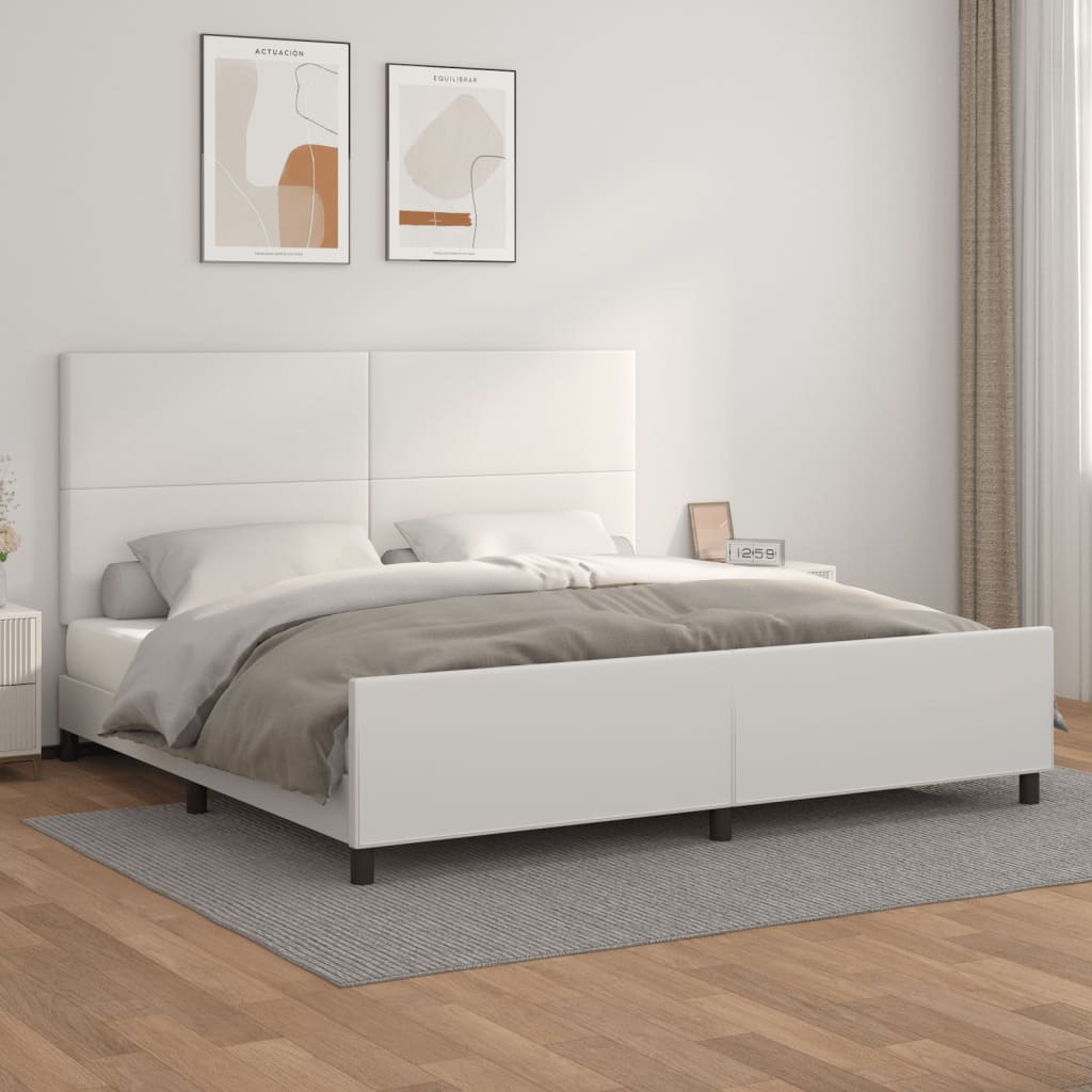 Bedframe met hoofdbord kunstleer wit 200x200 cm