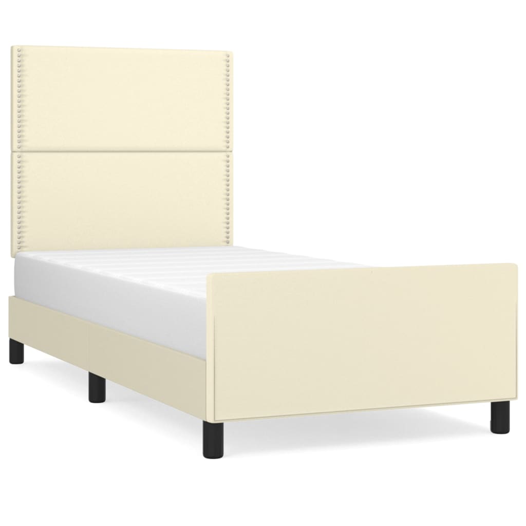 Bedframe met hoofdbord kunstleer crèmekleurig 90x200 cm