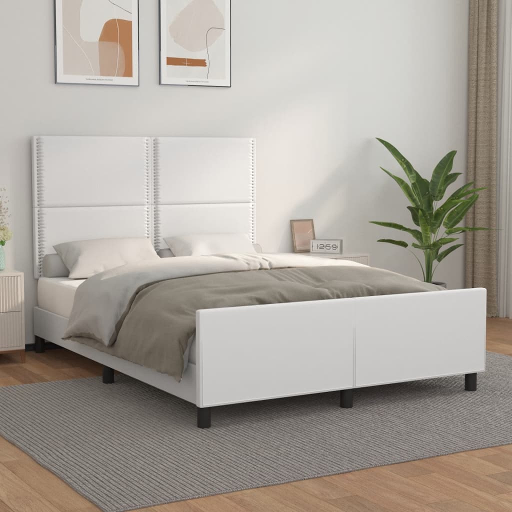 Bedframe met hoofdbord kunstleer wit 140x200 cm