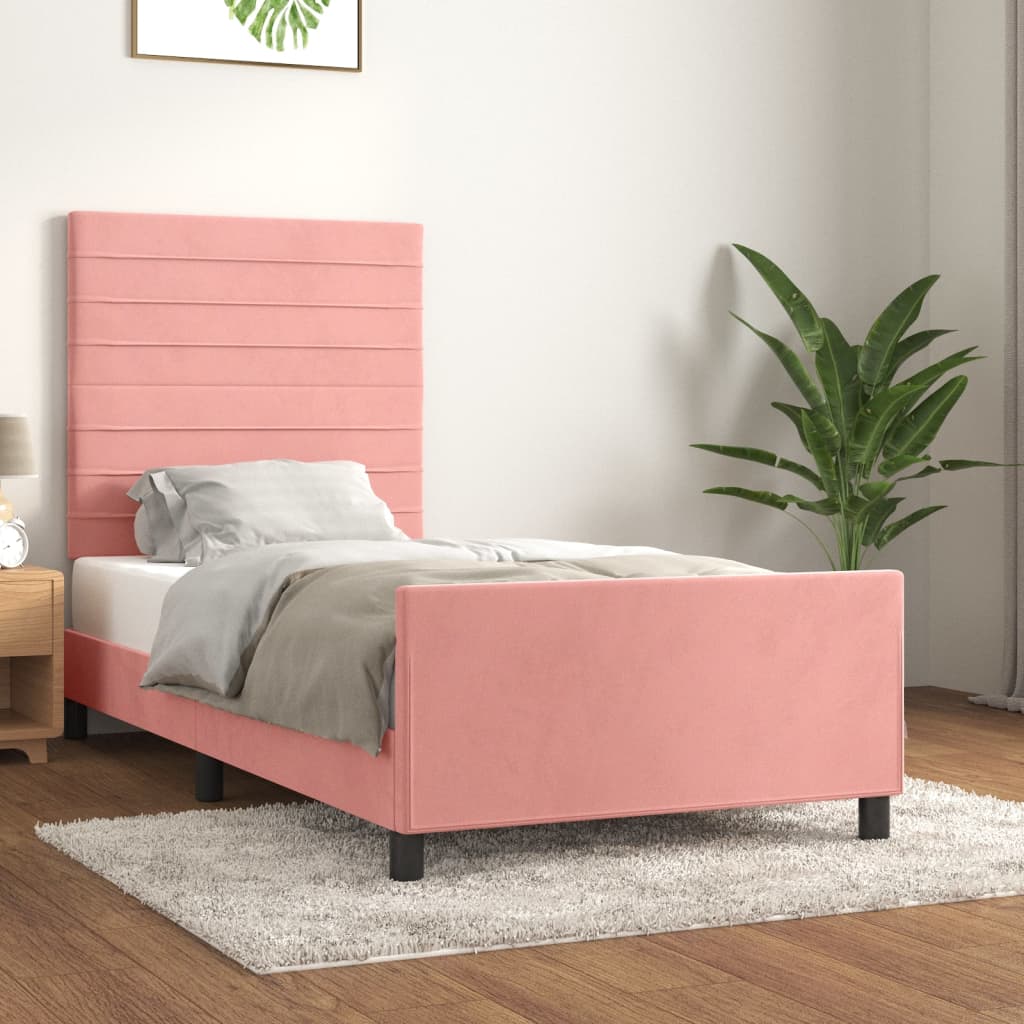 Bedframe met hoofdeinde fluweel roze 80x200 cm