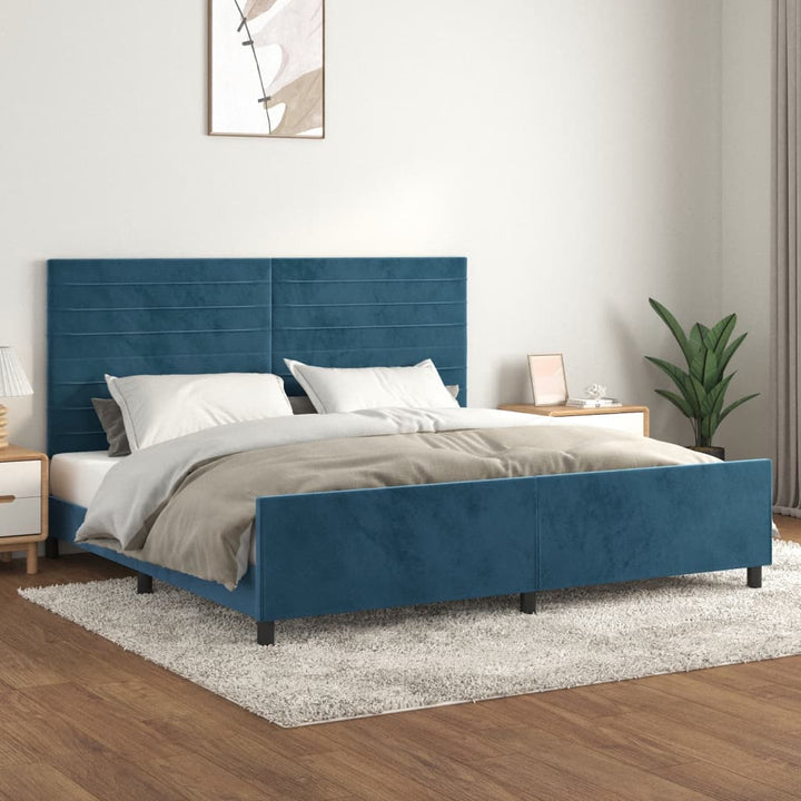 Bedframe met hoofdeinde fluweel donkerblauw 200x200 cm