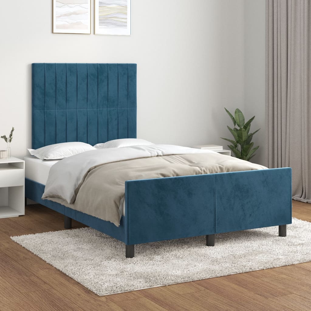 Bedframe met hoofdeinde fluweel donkerblauw 120x200 cm