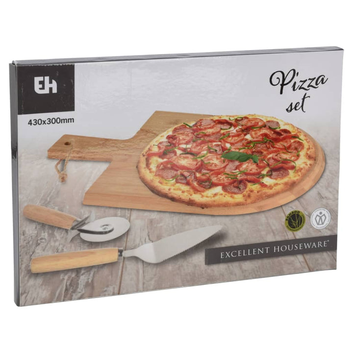 Excellent Houseware 3-delige Pizzasnijset 43x30 cm bamboe