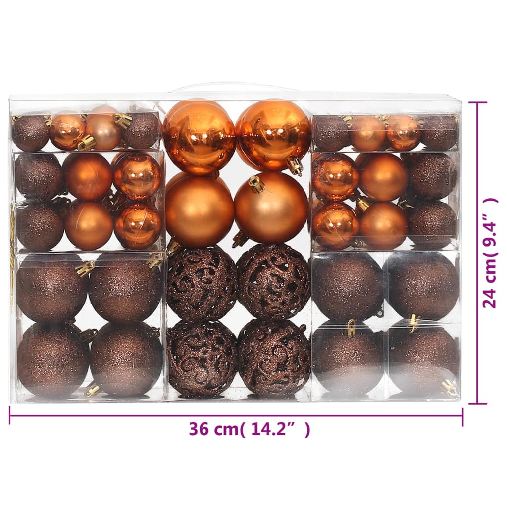 Kerstballen 100 st 3/4/6 cm bruin
