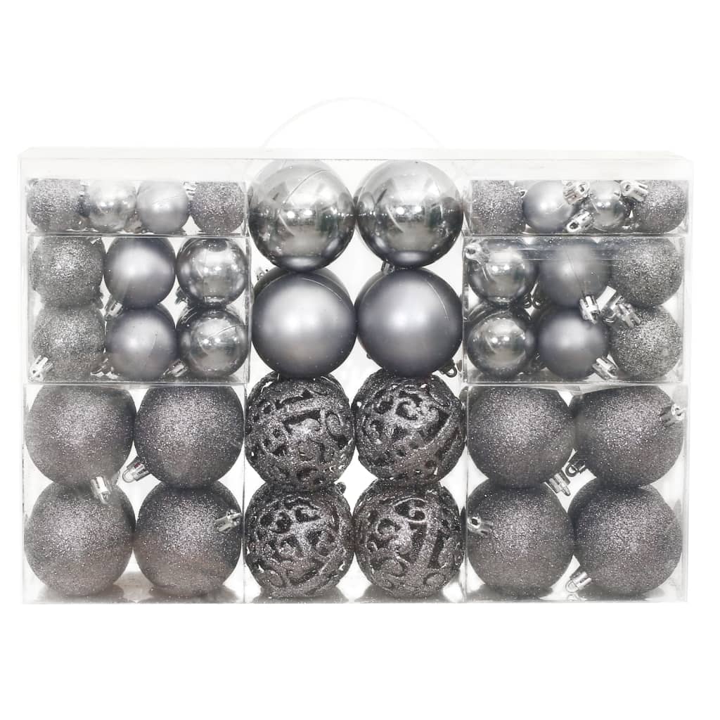 Kerstballen 100 st 3/4/6 cm grijs