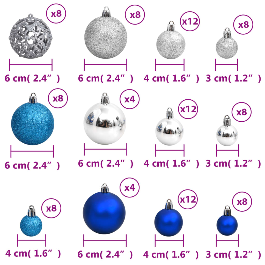 Kerstballen 100 st 3/4/6 cm blauw en zilverkleurig