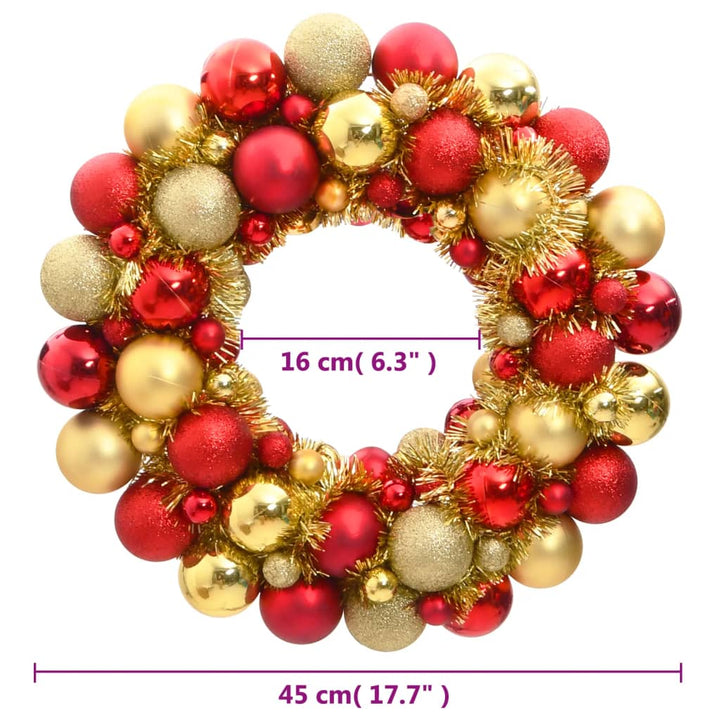 Kerstkrans 45 cm polystyreen rood en goudkleurig