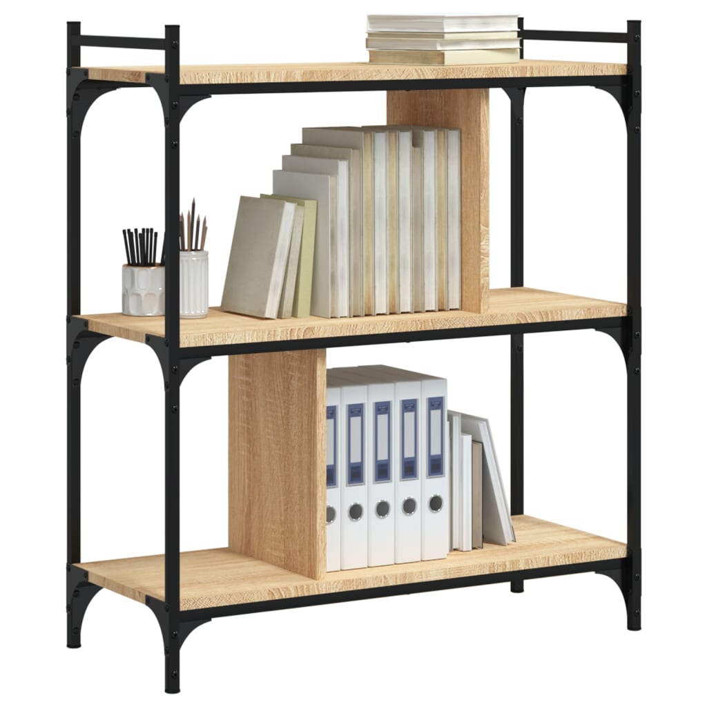 Boekenkast 3-laags 76x32x88 cm bewerkt hout sonoma eikenkleurig