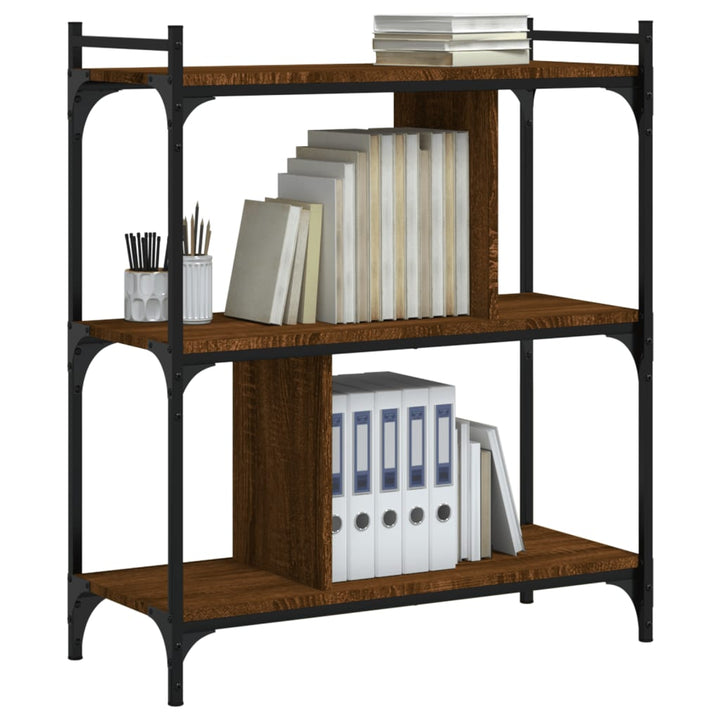 Boekenkast 3-laags 76x32x88 cm bewerkt hout bruin eikenkleur