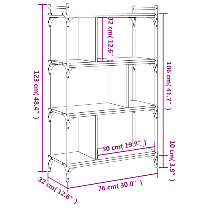 Boekenkast 4-laags 76x32x123 cm bewerkt hout gerookt eikenkleur