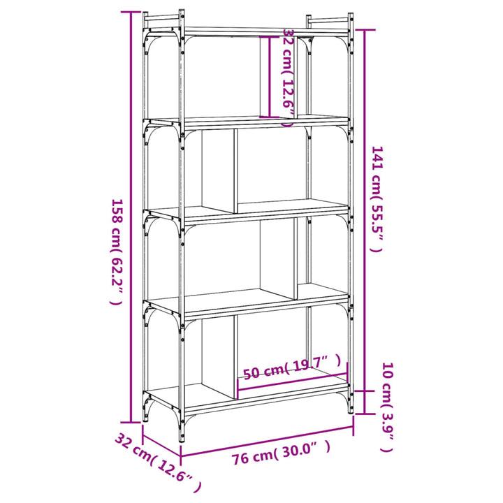 Boekenkast 5-laags 76x32x158 cm bewerkt hout zwart