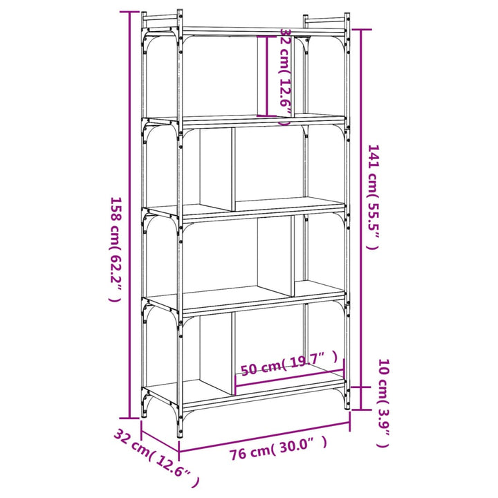 Boekenkast 5-laags 76x32x158 cm bewerkt hout sonoma eikenkleur