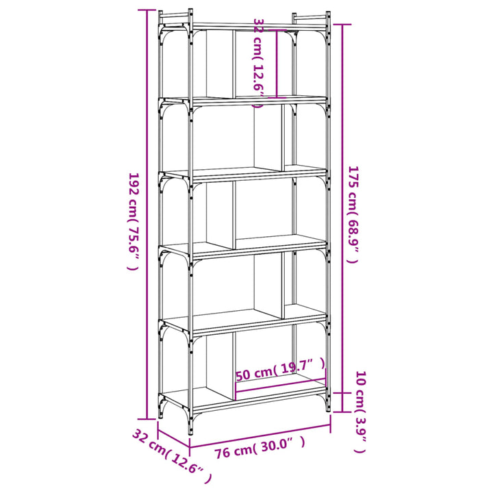 Boekenkast 6-laags 76x32x192 cm bewerkt hout zwart