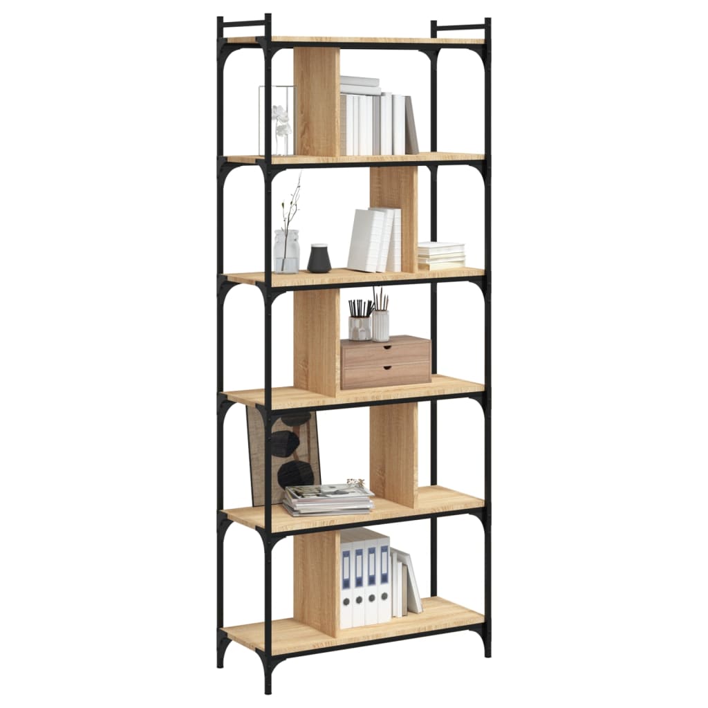 Boekenkast 6-laags 76x32x192 cm bewerkt hout sonoma eikenkleur