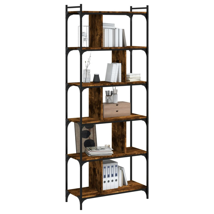 Boekenkast 6-laags 76x32x192 cm bewerkt hout gerookt eikenkleur