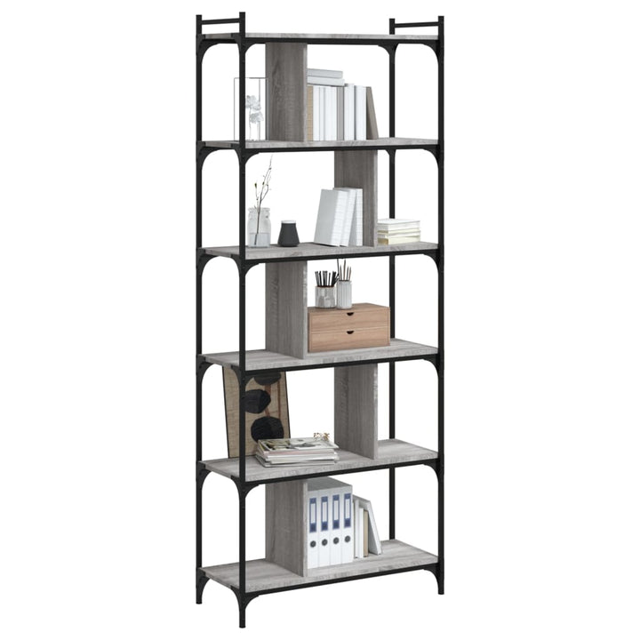 Boekenkast 6-laags 76x32x192 cm bewerkt hout grijs sonoma