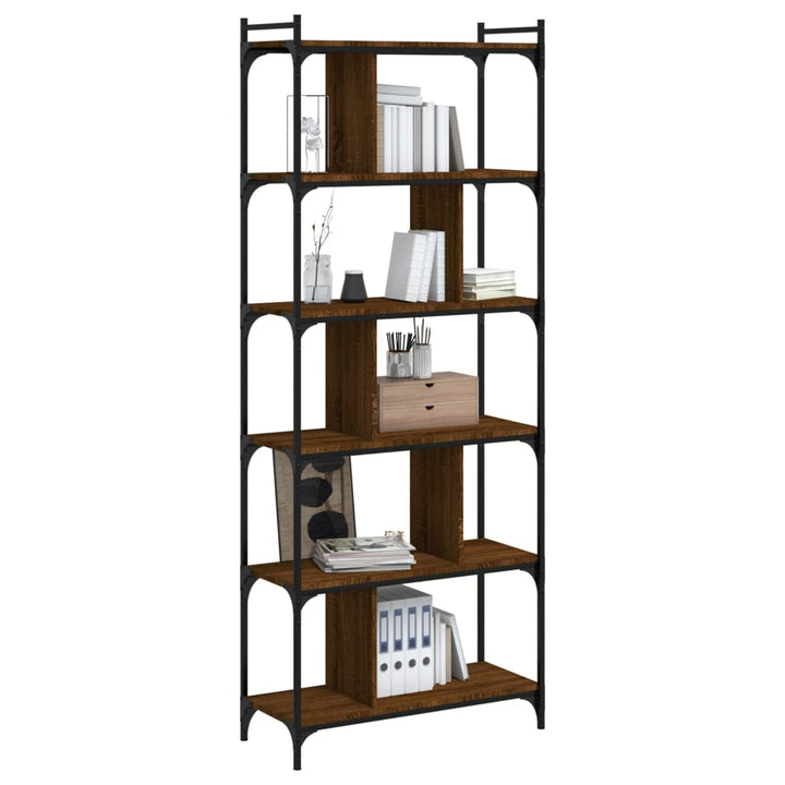 Boekenkast 6-laags 76x32x192 cm bewerkt hout bruin eikenkleur