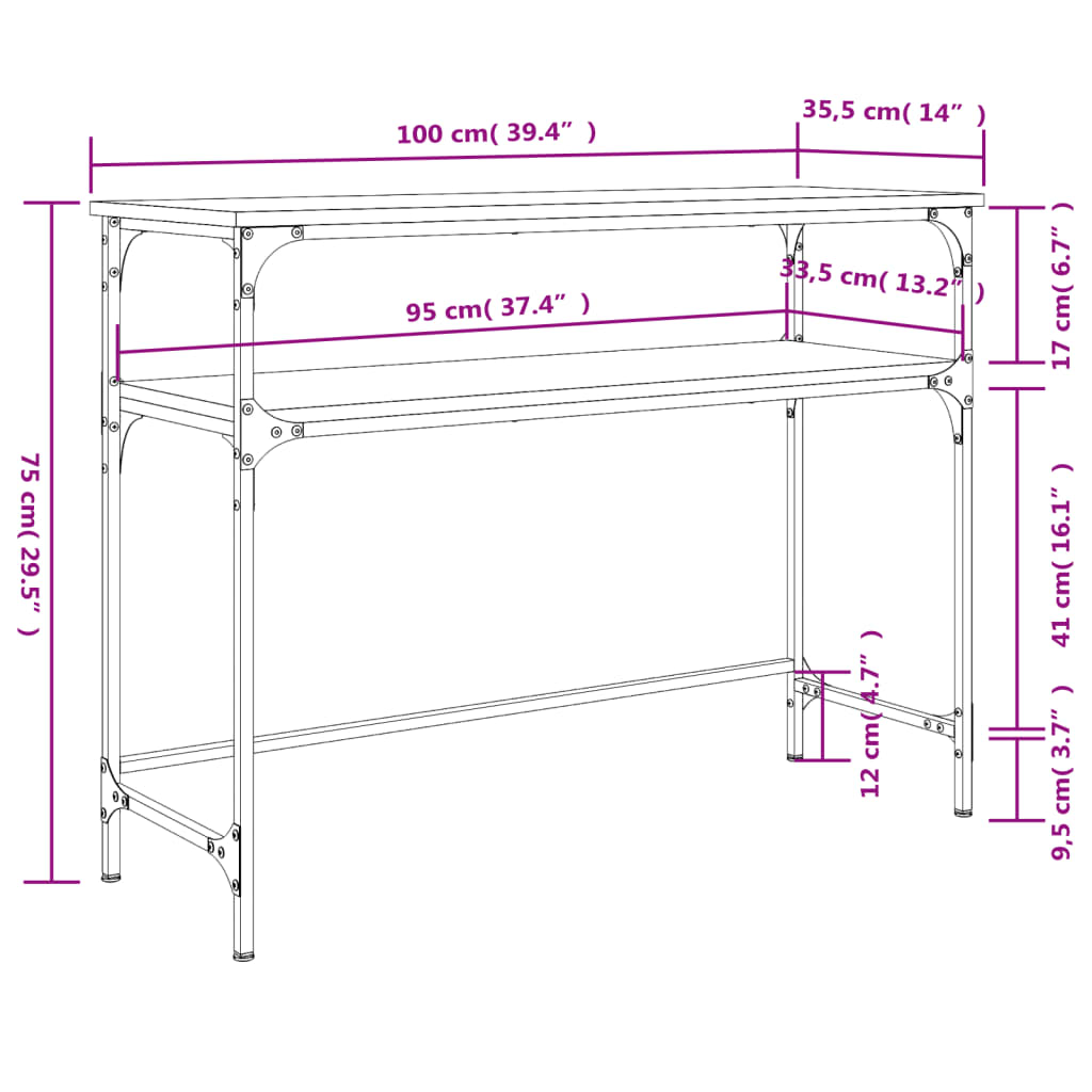 Wandtafel 100x35,5x75 cm bewerkt hout sonoma eikenkleurig