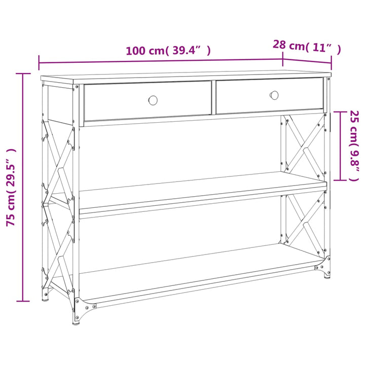 Wandtafel 100x28x75 cm bewerkt hout gerookt eikenkleurig