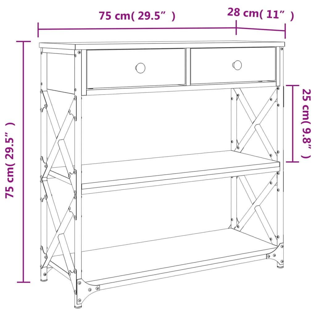 Wandtafel 75x28x75 cm bewerkt hout gerookt eikenkleurig