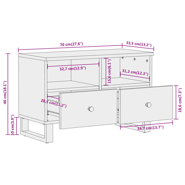 Tv-meubel 70x33,5x46 cm massief mangohout bruin en zwart