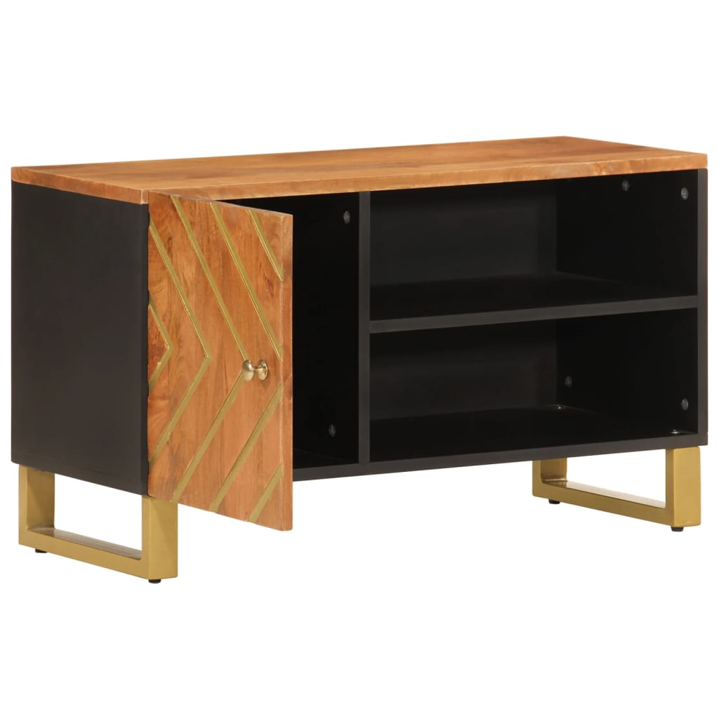 Tv-meubel 80x31,5x46 cm massief mangohout bruin en zwart