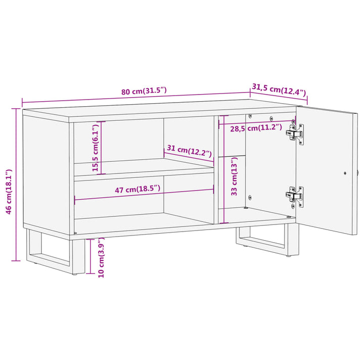 Tv-meubel 80x31,5x46 cm massief mangohout bruin en zwart