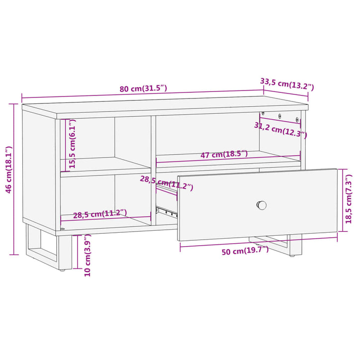 Tv-meubel 80x33,5x46 cm massief mangohout bruin en zwart