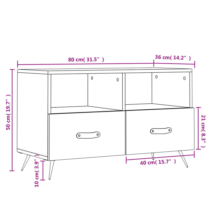 Tv-meubel 80x36x50 cm bewerkt hout zwart