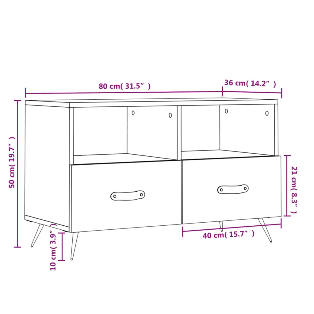 Tv-meubel 80x36x50 cm bewerkt hout sonoma eiken