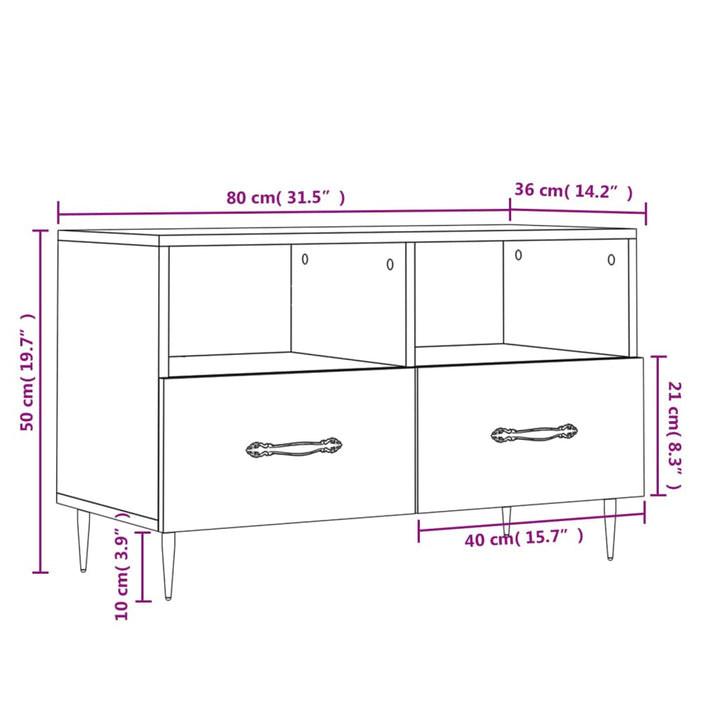 Tv-meubel 80x36x50 cm bewerkt hout zwart