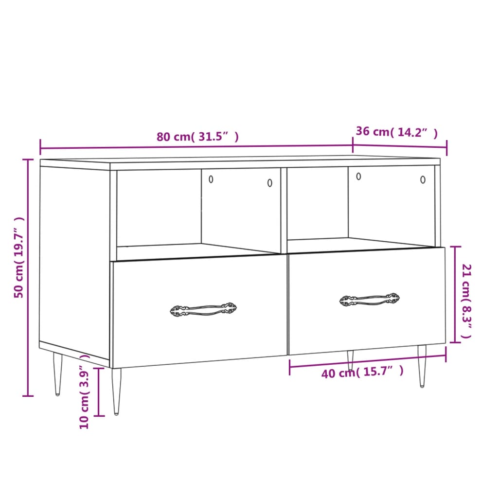 Tv-meubel 80x36x50 cm bewerkt hout sonoma eiken