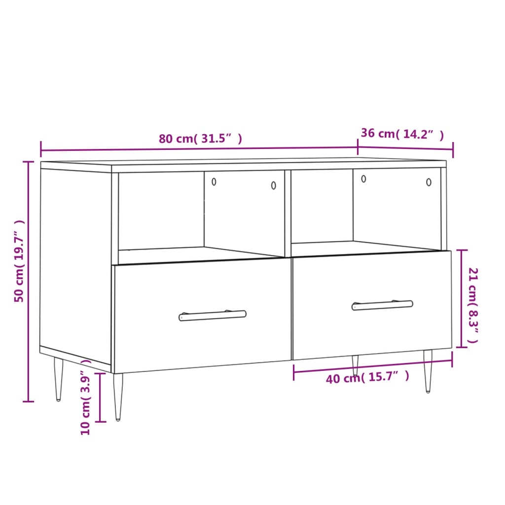 Tv-meubel 80x36x50 cm bewerkt hout zwart