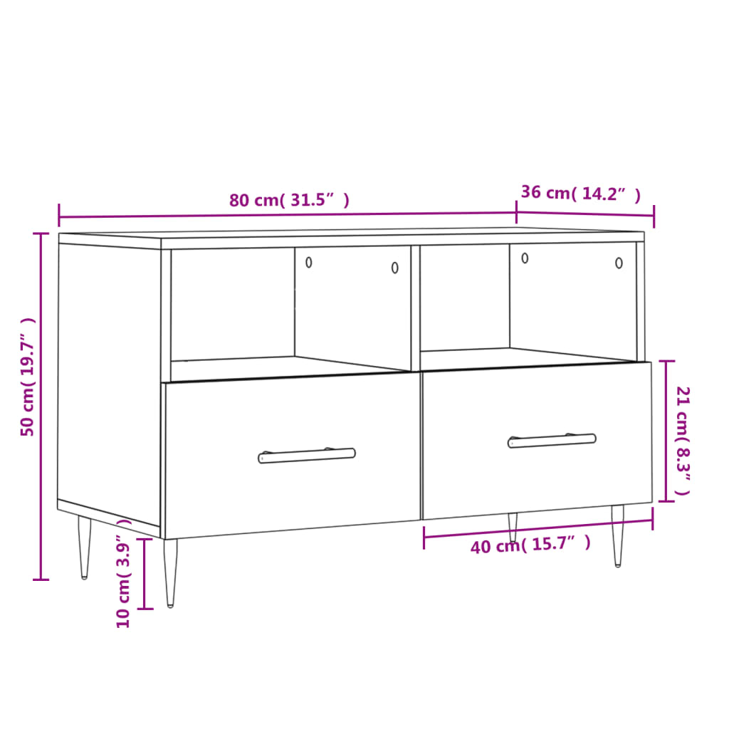 Tv-meubel 80x36x50 cm bewerkt hout hoogglans wit