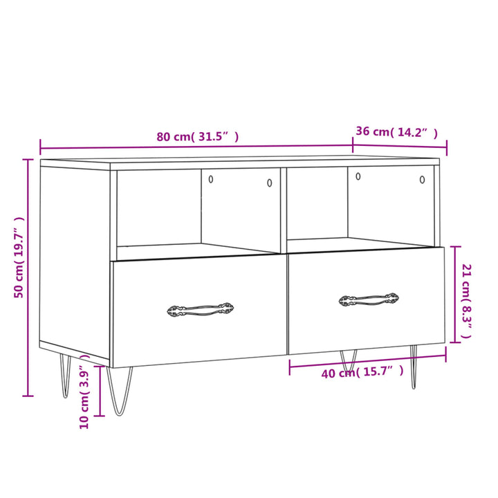 Tv-meubel 80x36x50 cm bewerkt hout zwart