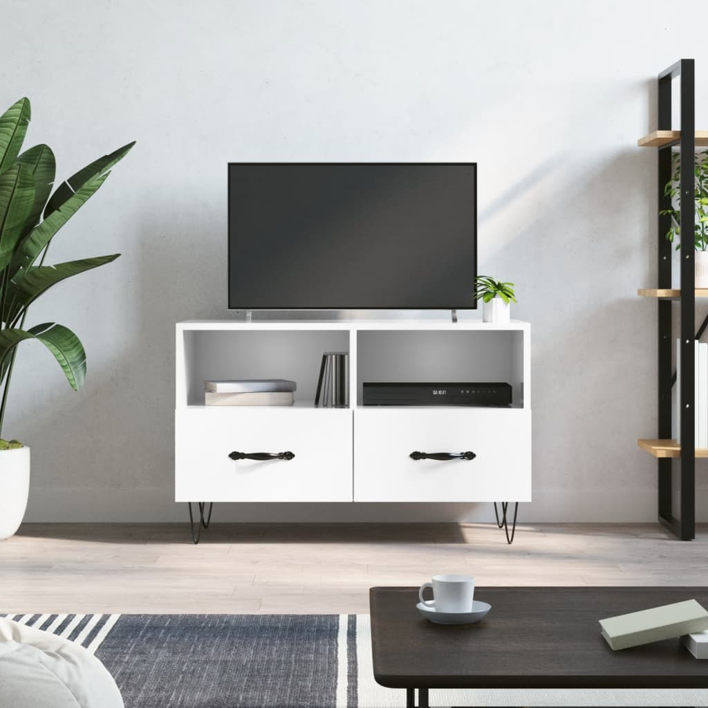Tv-meubel 80x36x50 cm bewerkt hout hoogglans wit
