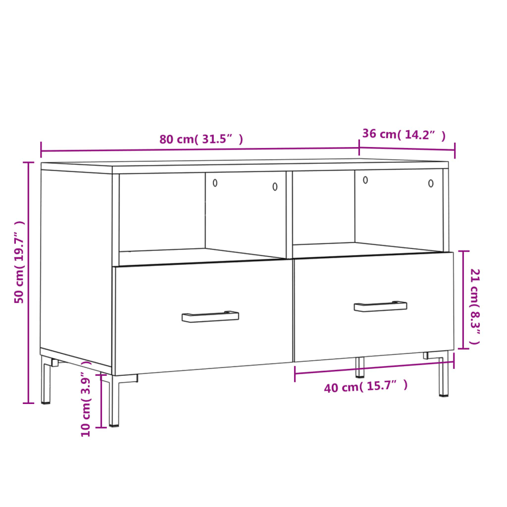 Tv-meubel 80x36x50 cm bewerkt hout zwart