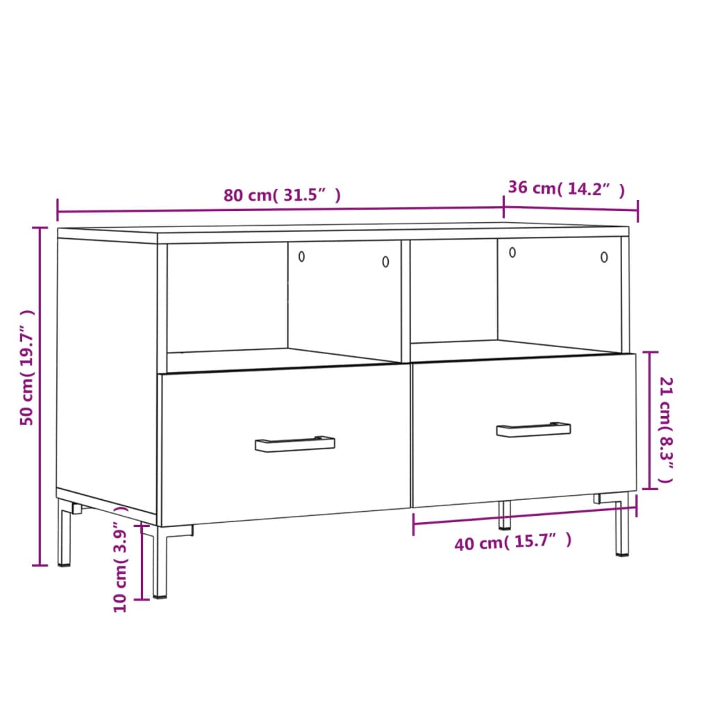 Tv-meubel 80x36x50 cm bewerkt hout betongrijs