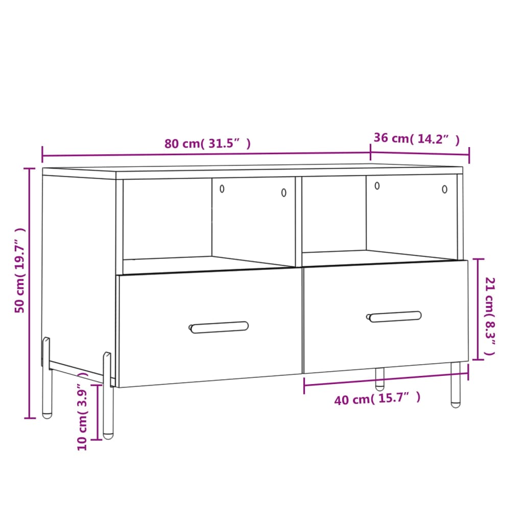 Tv-meubel 80x36x50 cm bewerkt hout sonoma eiken