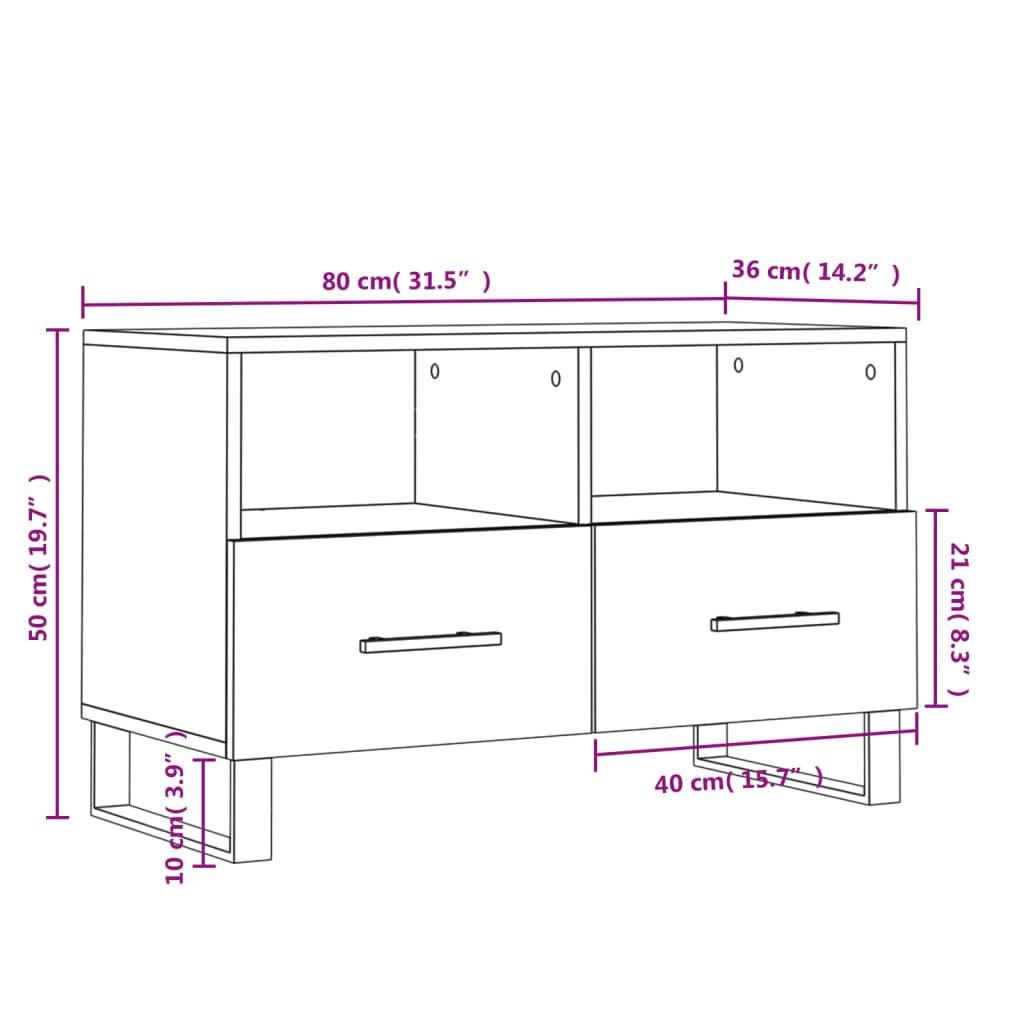 Tv-meubel 80x36x50 cm bewerkt hout zwart