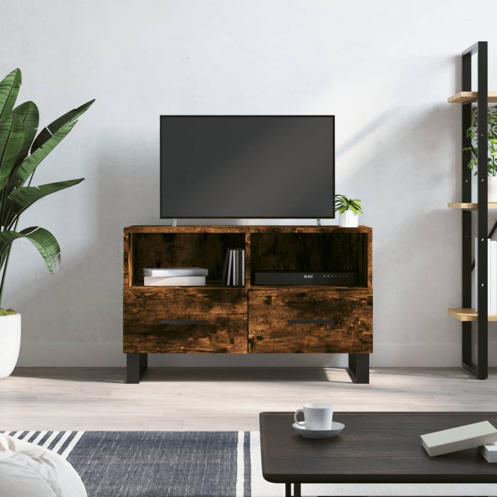 Tv-meubel 80x36x50 cm bewerkt hout gerookt eikenkleurig