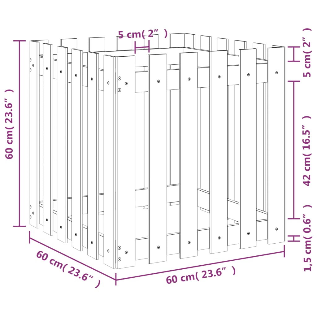 Plantenbak met hekontwerp 60x60x60 cm geïmpregneerd grenenhout