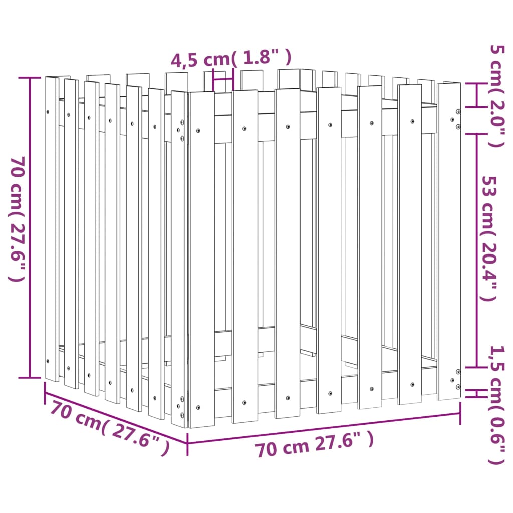 Plantenbak met hekontwerp 70x70x70 cm massief groenenhout zwart