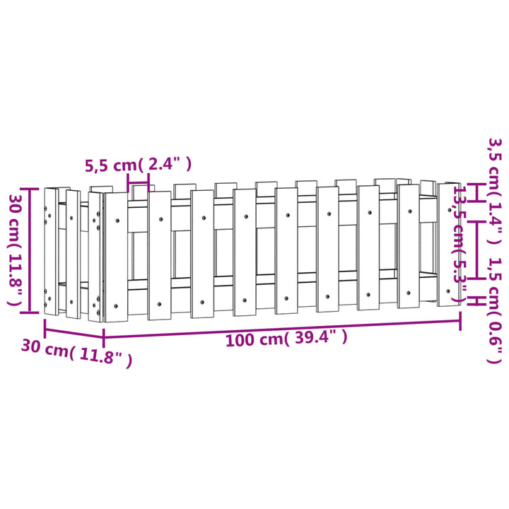 Plantenbak bedacht met hekontwerp 100x30x30 cm groenhout