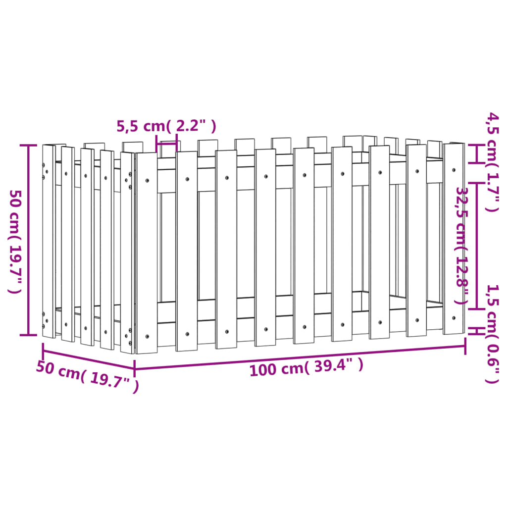 Plantenbak bedacht hekontwerp 100x50x50 cm groenhout wit